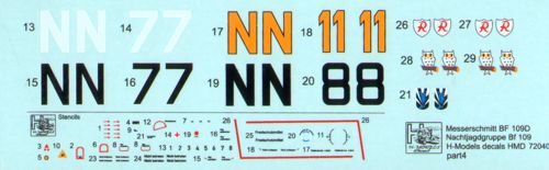 H-Model Decals HMD72040 1:72 Messerschmitt Bf-109D NJGr Pt.4