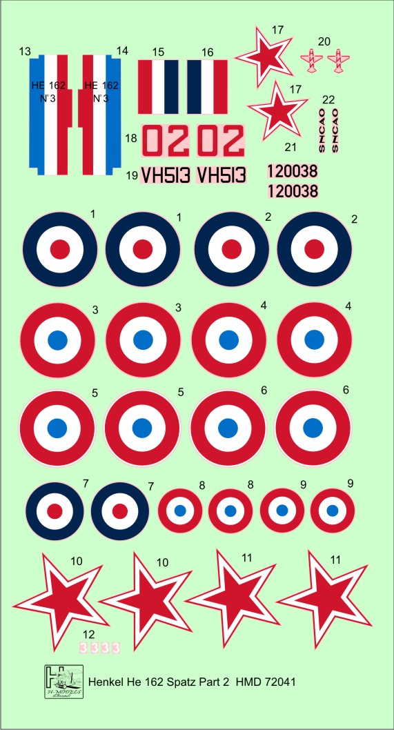H-Model Decals HMD72041 1:72 Heinkel He-162A-2 in Foreign Service Pt.1