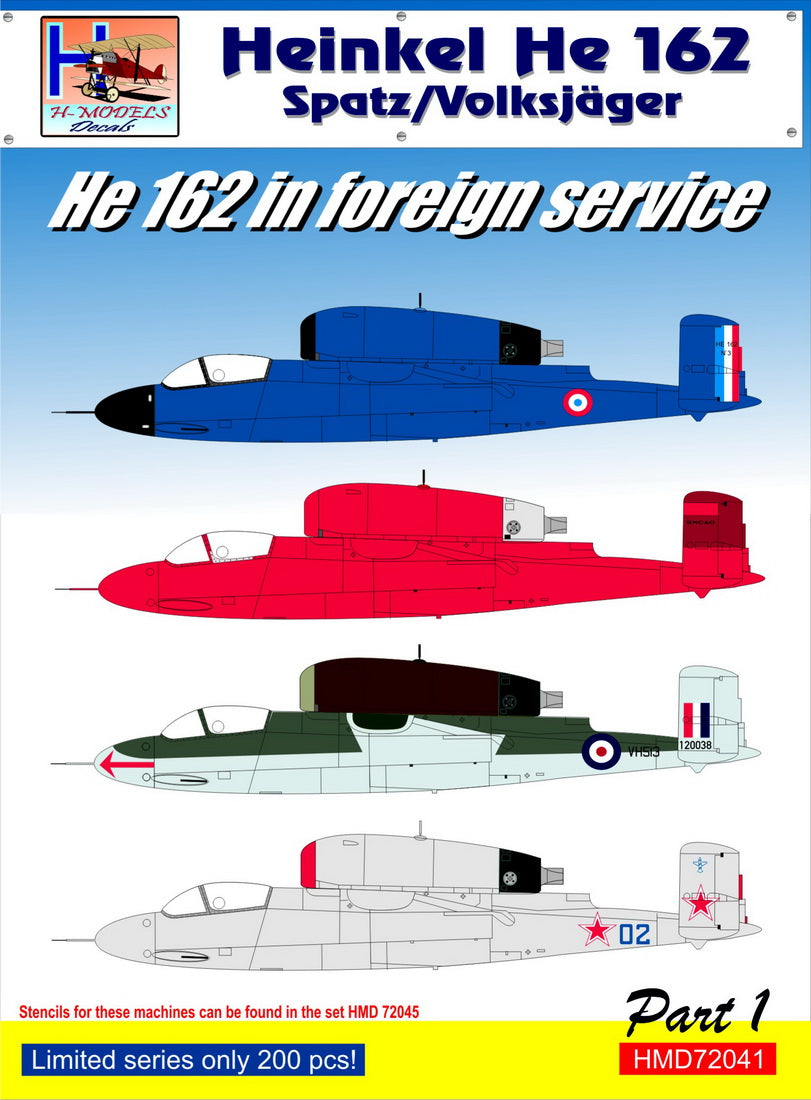 H-Model Decals HMD72041 1:72 Heinkel He-162A-2 in Foreign Service Pt.1