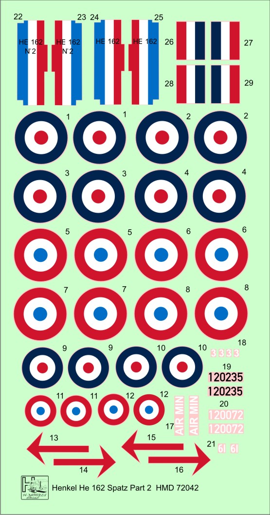 H-Model Decals HMD72042 1:72 Heinkel He-162A-2 in Foreign Service Pt.2