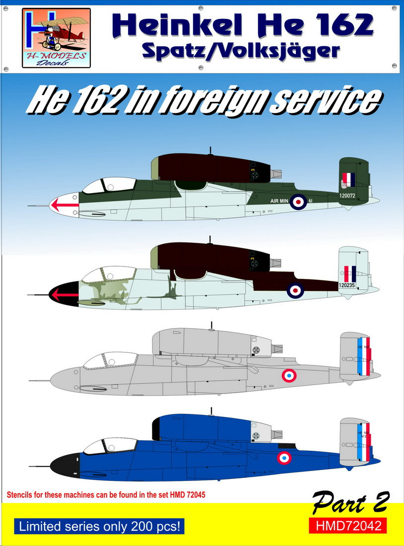 H-Model Decals HMD72042 1:72 Heinkel He-162A-2 in Foreign Service Pt.2