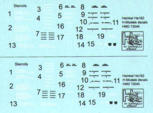 H-Model Decals HMD72045 Heinkel He-162A-2 Stencils 1:72