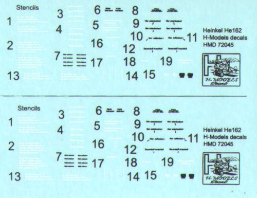 H-Model Decals HMD72045 Heinkel He-162A-2 Stencils 1:72