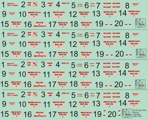 H-Model Decals HMD72051 1:72 de Havilland DH.82A Tiger Moth stencils