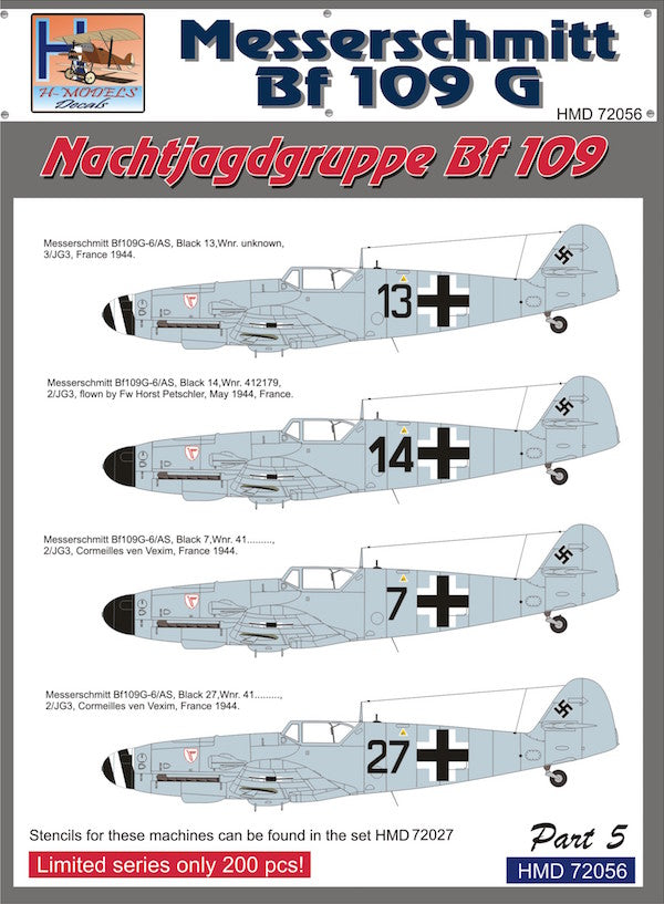 H-Model Decals HMD72056 1:72 Messerschmitt Bf-109G NJGr Pt.5