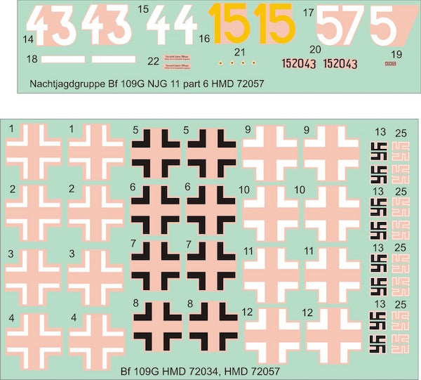 H-Model Decals HMD72057 1:72 Messerschmitt Bf-109G NJG 11, Pt.6