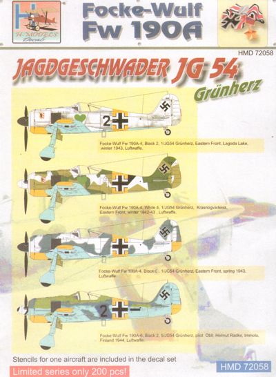 H-Model Decals HMD72058 1:72 Focke-Wulf Fw-190A JG 54 'Grunherz'