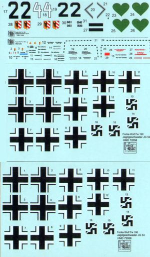 H-Model Decals HMD72058 1:72 Focke-Wulf Fw-190A JG 54 'Grunherz'