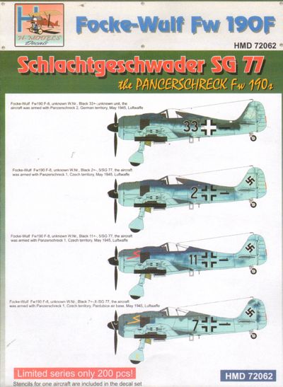 H-Model Decals HMD72062 1:72 Focke-Wulf Fw-190F SG 77