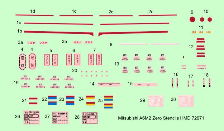 H-Model Decals HMD72071 1:72 Mitsubishi A6M2 Zero stencils [A6M2b A6M2c]