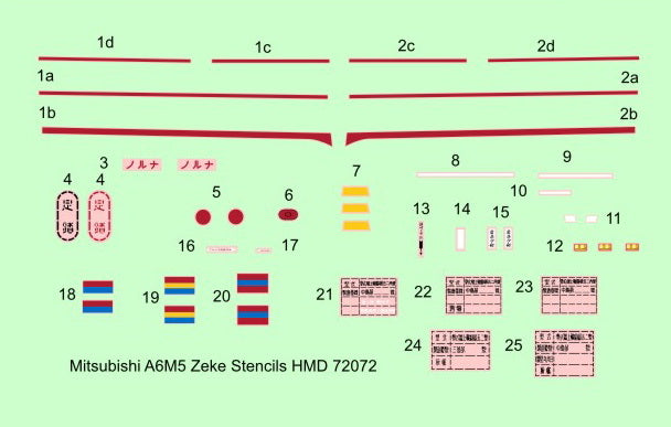 H-Model Decals HMD72072 1:72 Mitsubishi A6M5 Zeke stencils