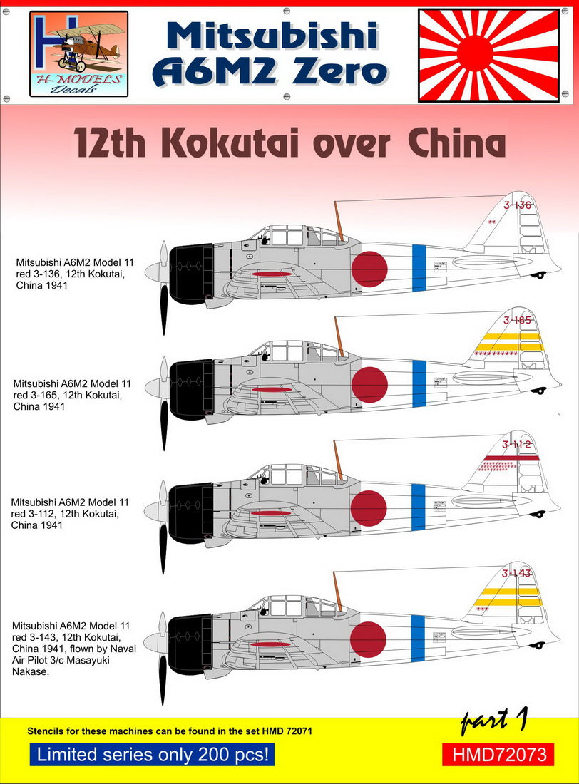 H-Model Decals HMD72073 1:72 Mitsubishi A6M2 12th kokutai over China