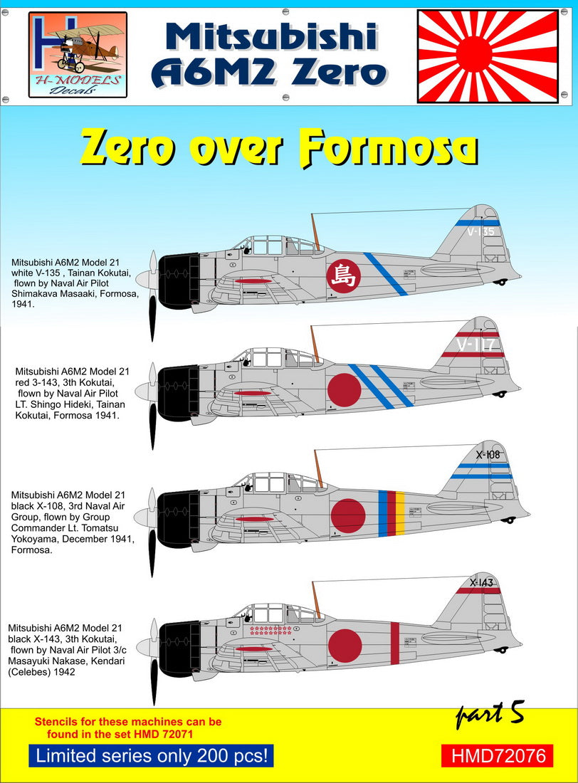 H-Model Decals HMD72076 1:72 Mitsubishi A6M2 Zero over Formosa, Pt.1