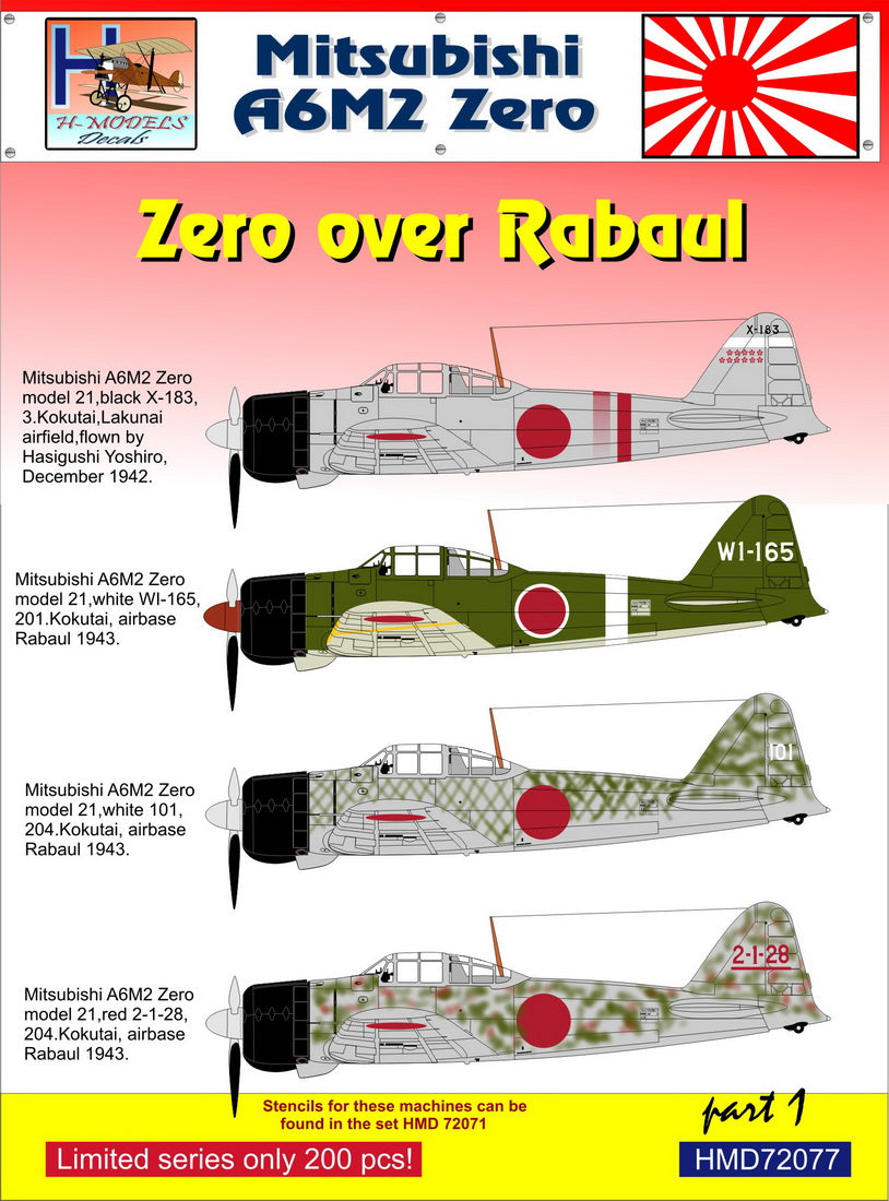 H-Model Decals HMD72077 1:72 Mitsubishi A6M2 Zero over Rabaul, Pt.1