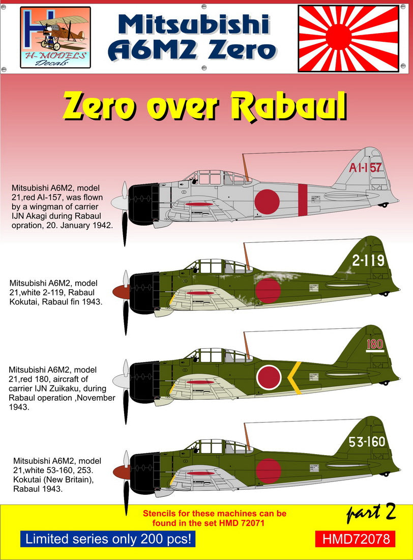 H-Model Decals HMD72078 1:72 Mitsubishi A6M2 Zero over Rabaul, Pt.2