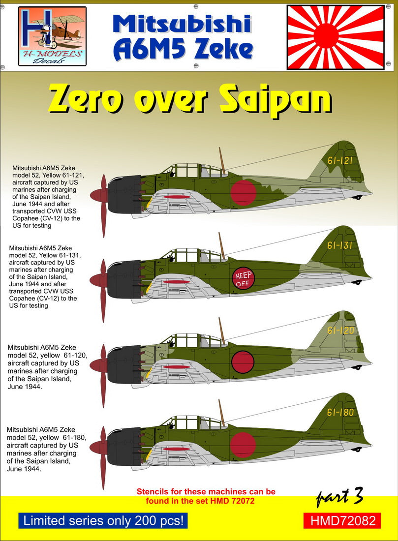 H-Model Decals HMD72082 1:72 Mitsubishi A6M5 Zeke over Saipan, Pt.3