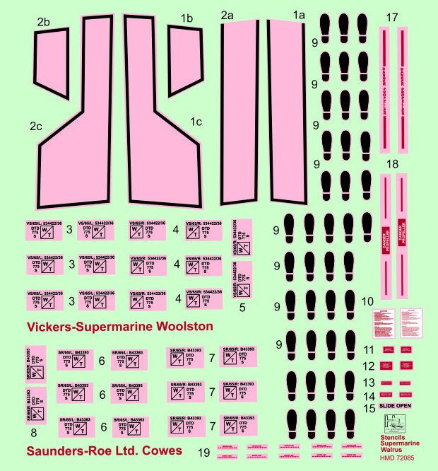 H-Model Decals HMD72085 1:72 Supermarine Walrus Mk.I/Mk.II walkways and stencils