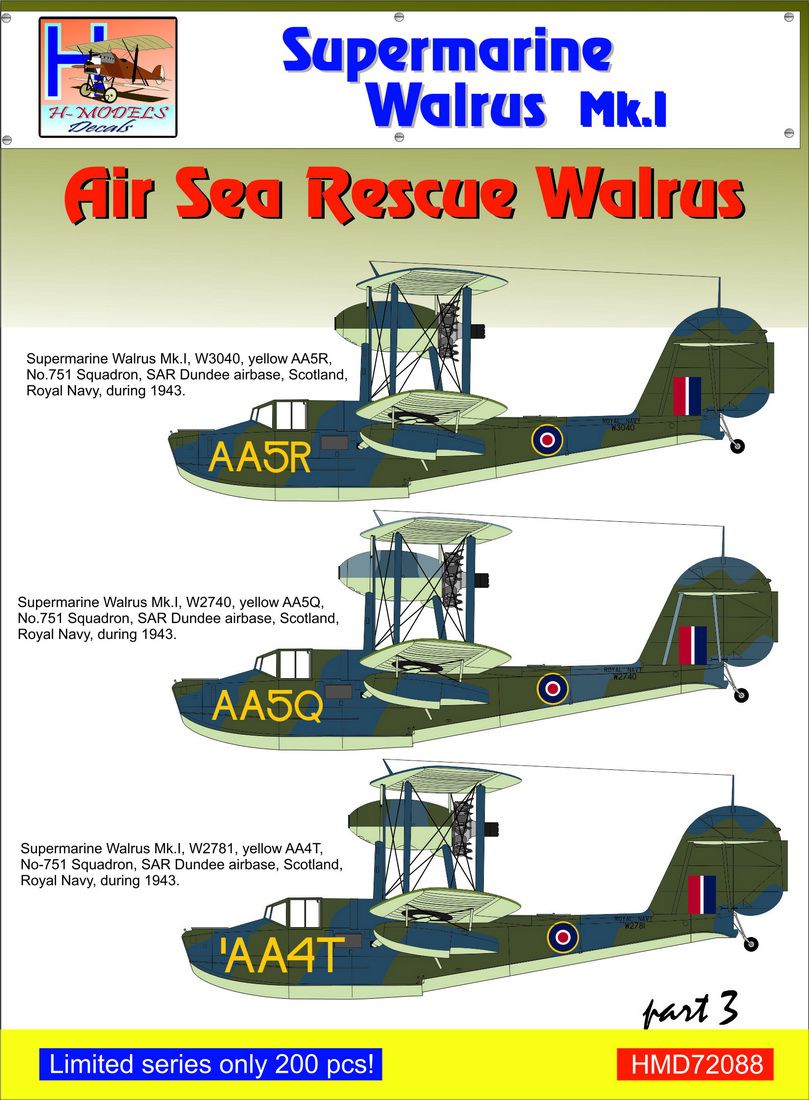 H-Model Decals HMD72088 1:72 Supermarine Walrus Mk.I