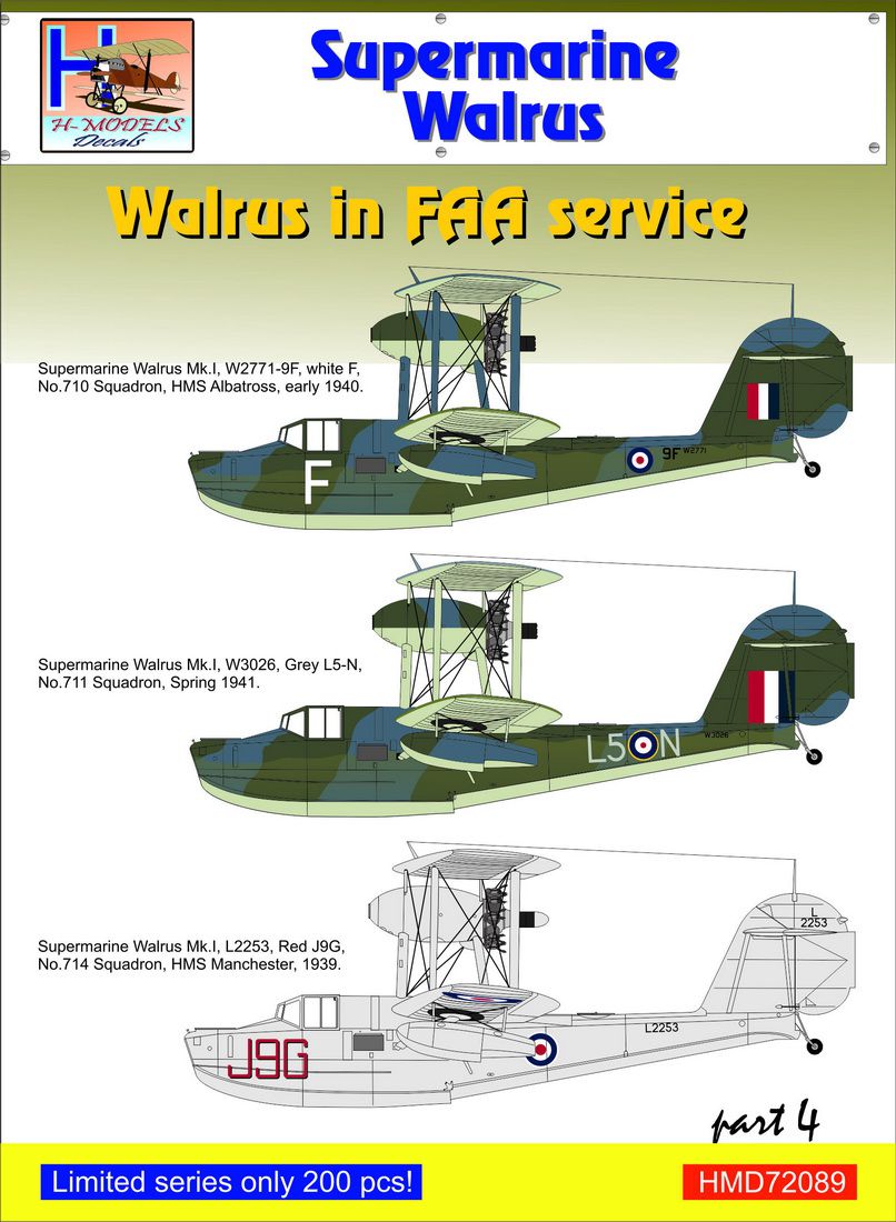 H-Model Decals HMD72089 1:72 Supermarine Walrus Mk.I in FAA Service, Pt.4