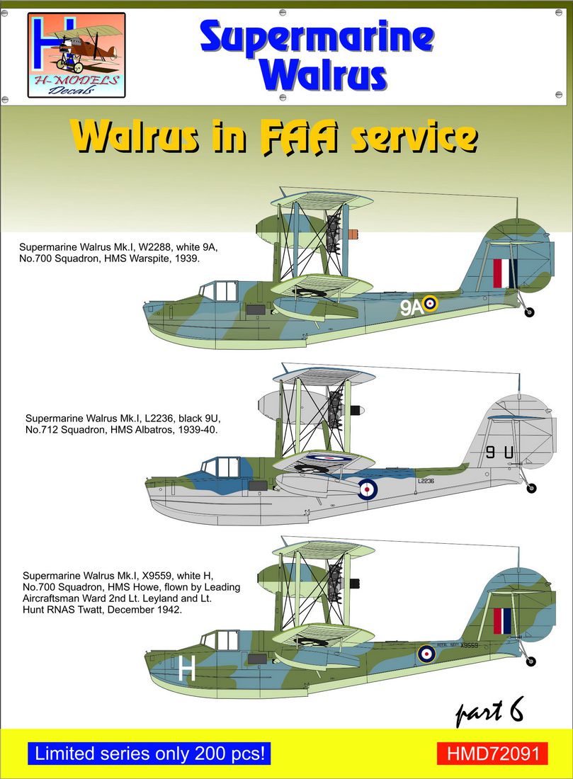 H-Model Decals HMD72091 1:72 Supermarine Walrus Mk.I in FAA Service, Pt.6