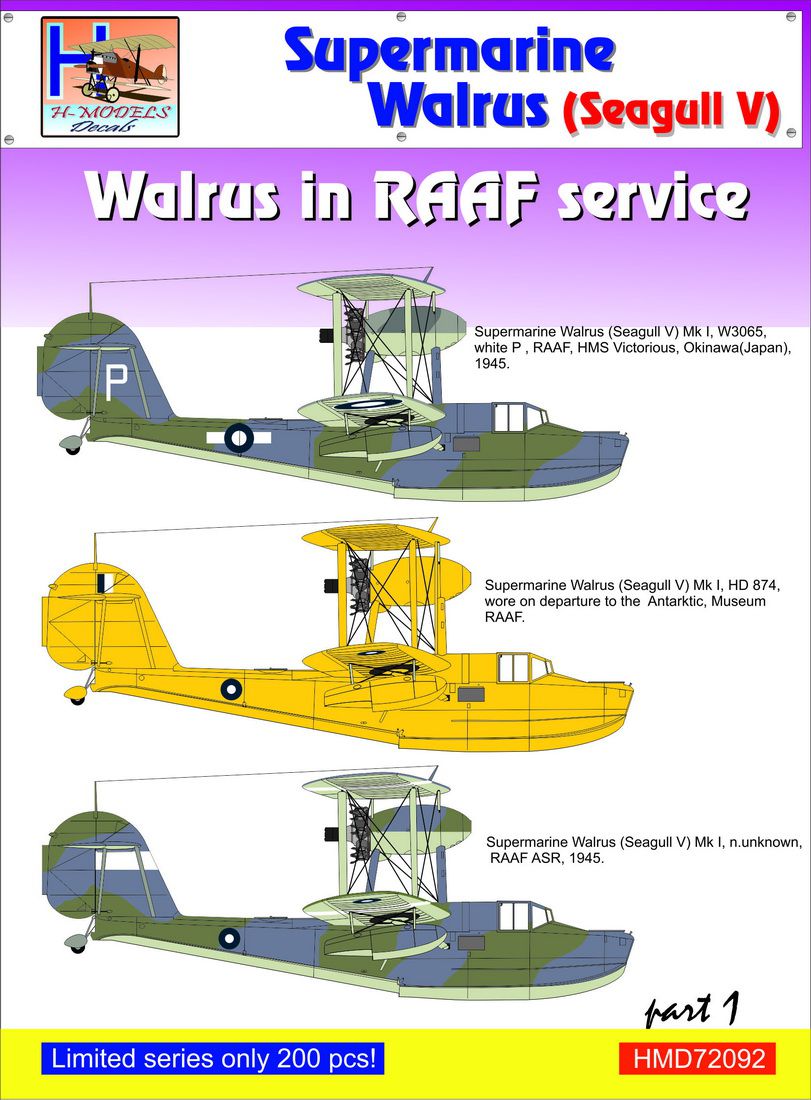 H-Model Decals HMD72092 Walrus Mk.I/Seagull RAAF Pt 1 1:72