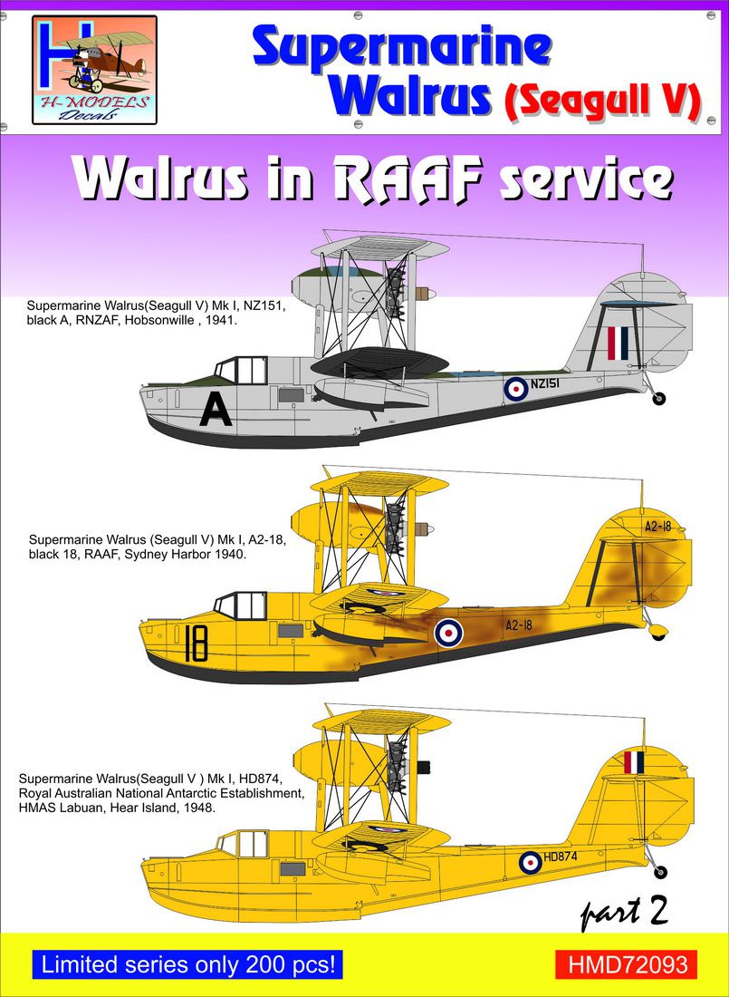 H-Model Decals HMD72093 Walrus Mk.I/Seagull RAAF Pt 2 1:72