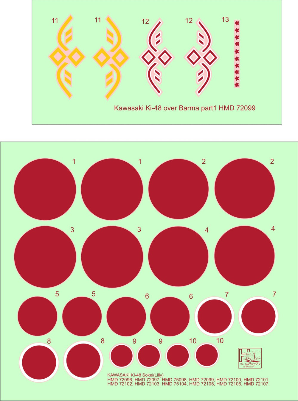 H-Model Decals HMD72099 1:72 Kawasaki Ki-48-II over Burma, Pt.1