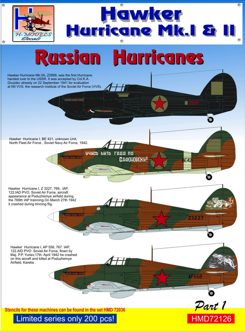 H-Model Decals HMD72126 Soviet Hawker Hurricanes Mk.I/II Pt 1 1:72