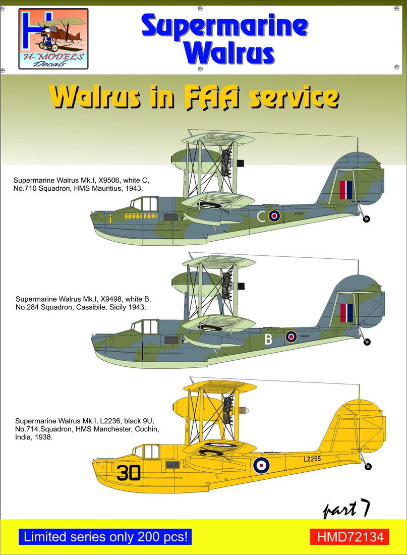 H-Model Decals HMD72134 1:72 Supermarine Walrus Mk.I in FAA Service, Pt.7