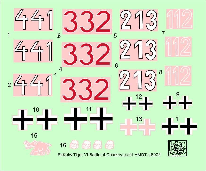 H-Model Decals HMDT48002 1:48 Pz.Kpfw.VI Ausf.H1 Tiger I Battle of Kharkov, Pt.1