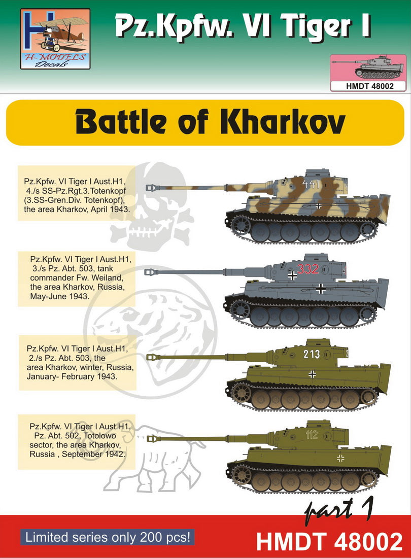 H-Model Decals HMDT48002 1:48 Pz.Kpfw.VI Ausf.H1 Tiger I Battle of Kharkov, Pt.1