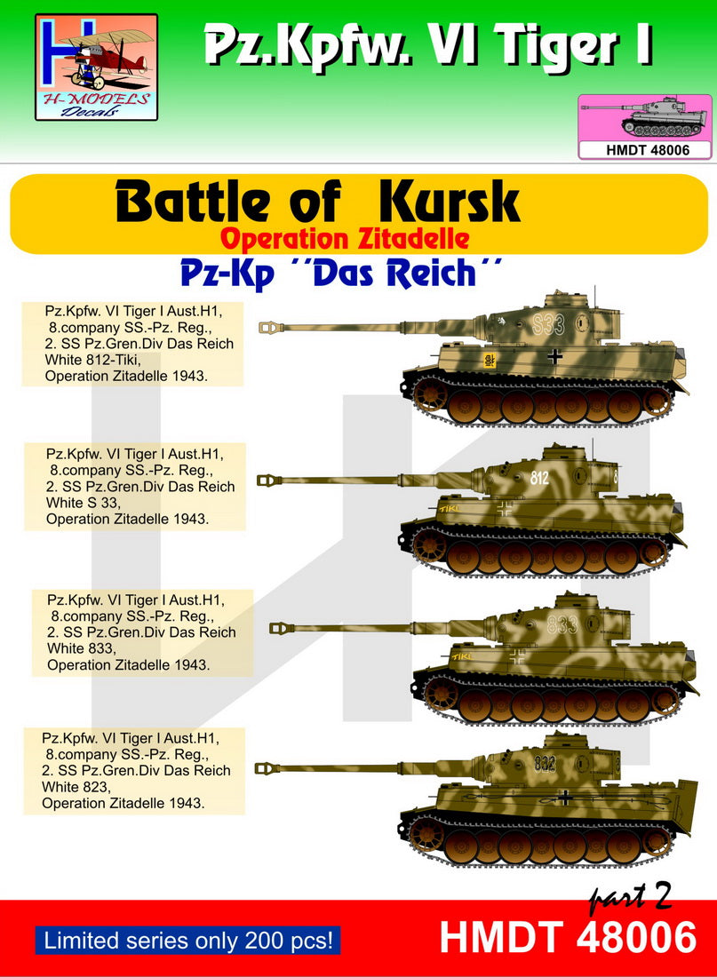 H-Model Decals HMDT48006 1:48 Pz.Kpfw.VI Ausf.H 1 Tiger I Battle of Kursk