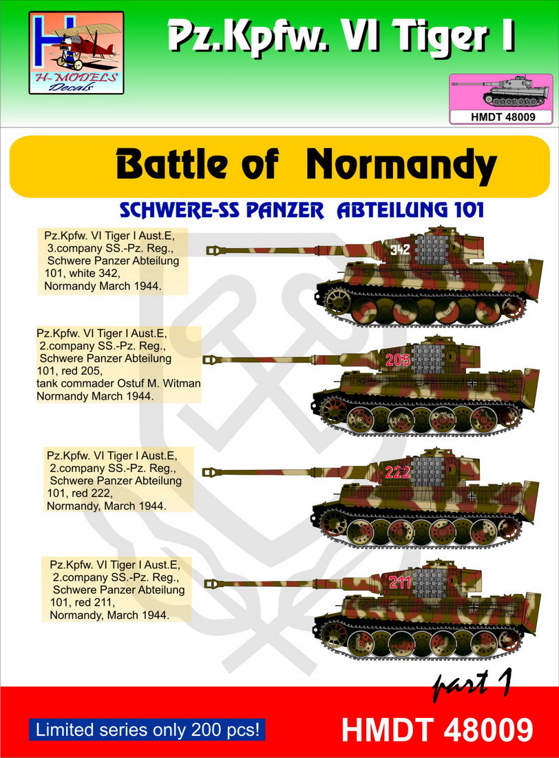 H-Model Decals HMDT48009 1:48 Pz.Kpfw.VI Ausf.E Tiger I Battle of Normandy