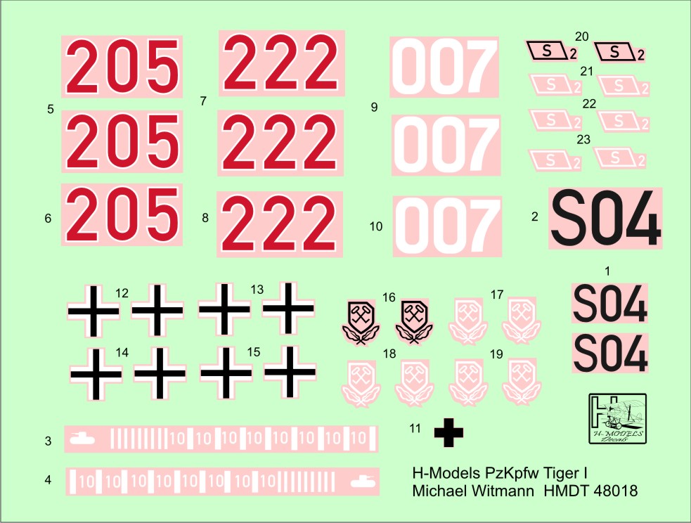 H-Model Decals HMDT48018 1:48 Pz.Kpfw.VI Tiger I Ausf.E/Ausf.H1 Wittmann