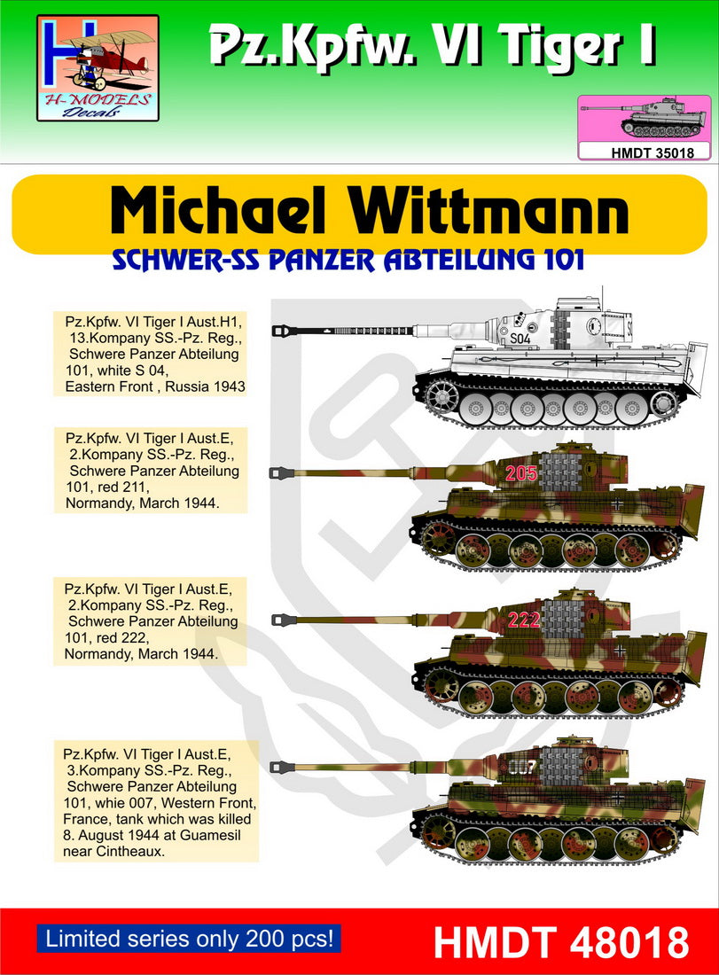 H-Model Decals HMDT48018 1:48 Pz.Kpfw.VI Tiger I Ausf.E/Ausf.H1 Wittmann