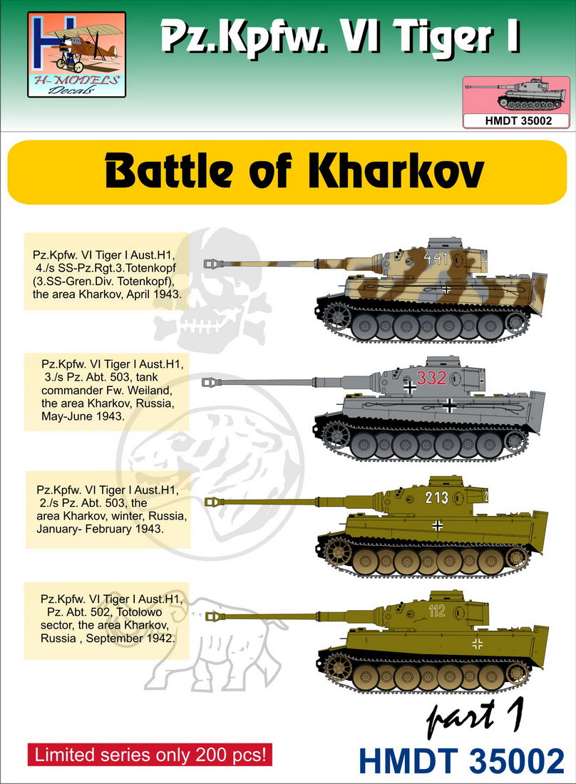 H-Model Decals HMT35002 1:35 Pz.Kpfw.VI Tiger I Battle of Kharkov, Pt.1
