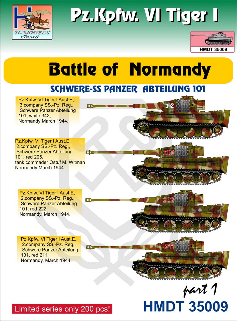 H-Model Decals HMT35009 1:35 Pz.Kpfw.VI Tiger I Battle of Normandy