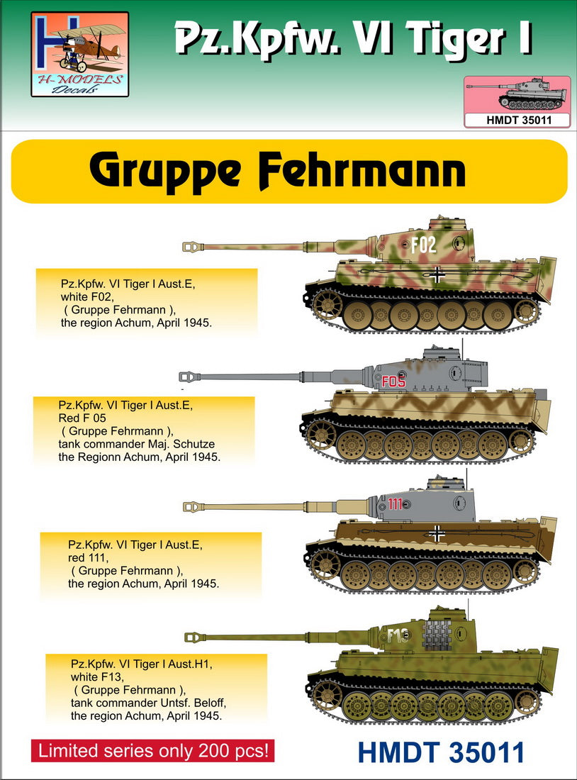 H-Model Decals HMT35011 1:35 Pz.Kpfw.VI Tiger I Gruppe Fehrmann