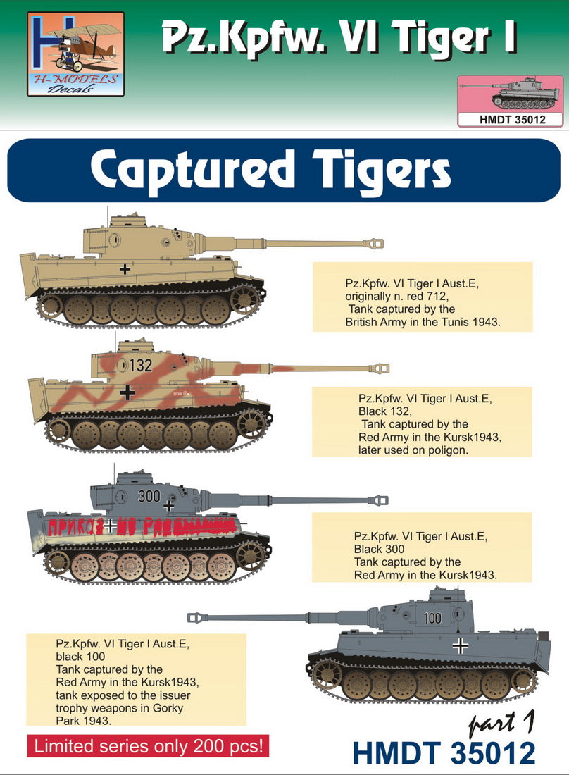 H-Model Decals HMT35012 1:35 Pz.Kpfw.VI Tiger I Captured Tigers, Pt.1