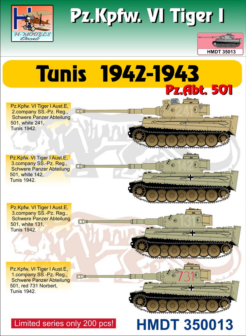 H-Model Decals HMT35013 1:35 Pz.Kpfw.VI Tiger I Tunis 1942-43