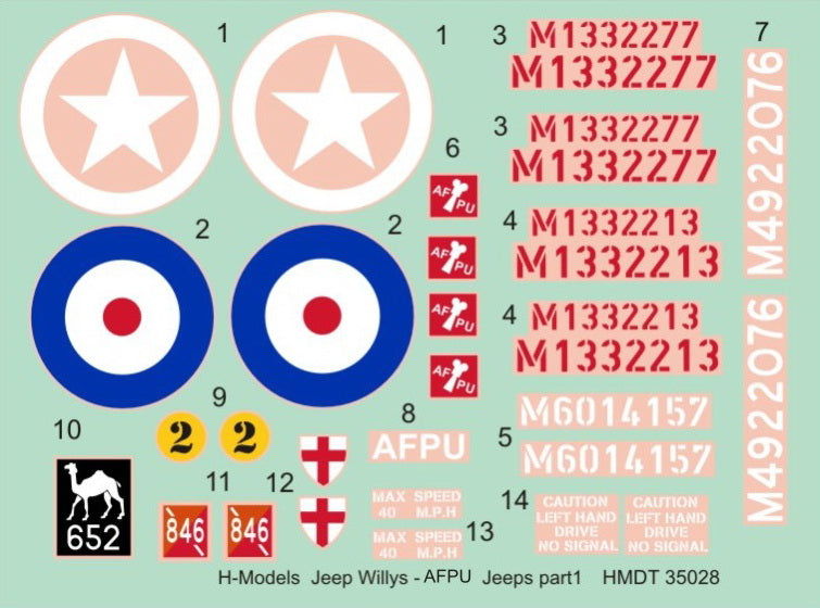 H-Model Decals HMT35028 1:35 Willys Jeep MB/U.S