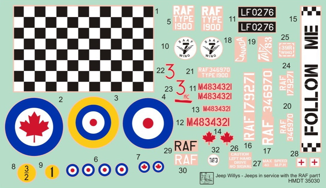 H-Model Decals HMT35030 1:35 Willys Jeep MB/U.S