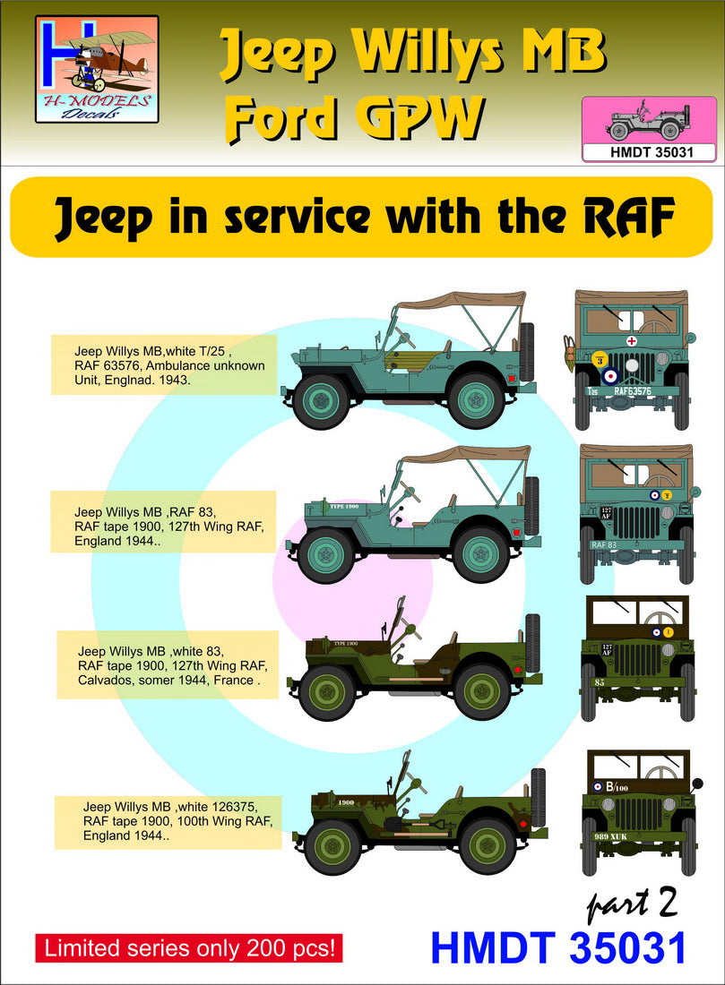 H-Model Decals HMT35031 1:35 Willys Jeep MB/U.S