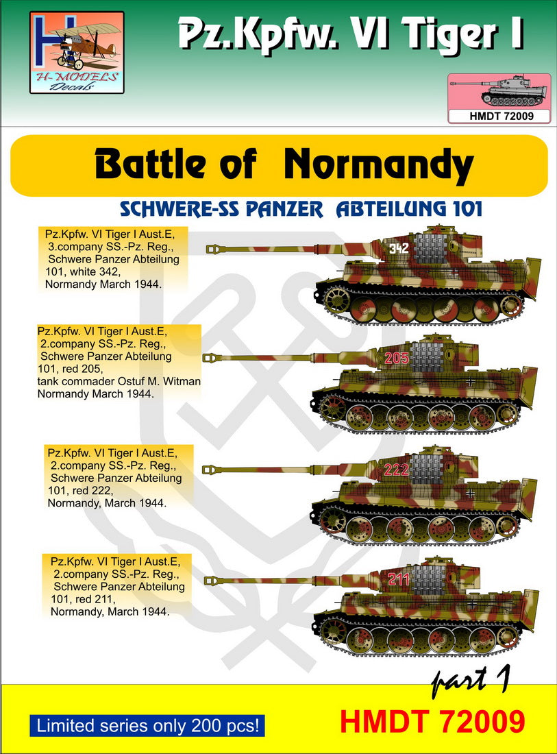 H-Model Decals HMT72009 1:72 Pz.Kpfw.VI Tiger I Battle of Normandy