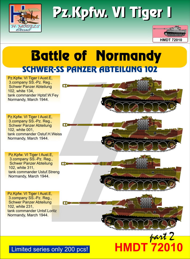 H-Model Decals HMT72010 1:72 Pz.Kpfw.VI Tiger I Battle of Normandy