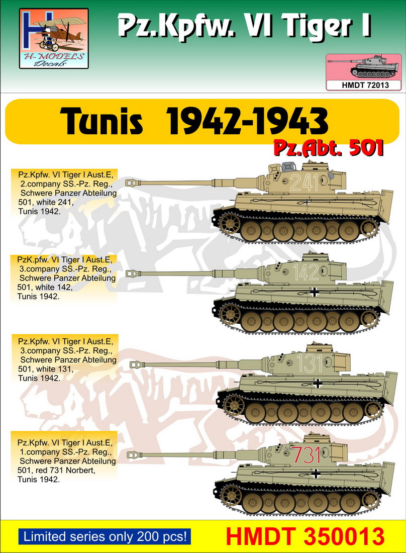 H-Model Decals HMT72013 1:72 Pz.Kpfw.VI Tiger I Tunis 1942-43