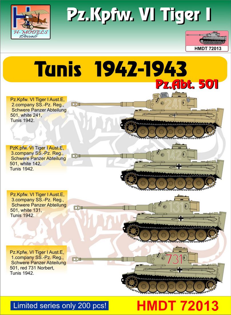 H-Model Decals HMT72013 1:72 Pz.Kpfw.VI Tiger I Tunis 1942-43
