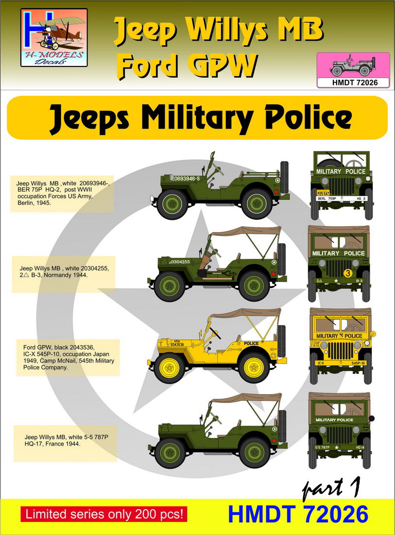 H-Model Decals HMT72026 1:72 Willys Jeep MB/U.S