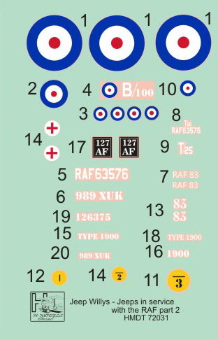 H-Model Decals HMT72031 1:72 Willys Jeep MB/U.S