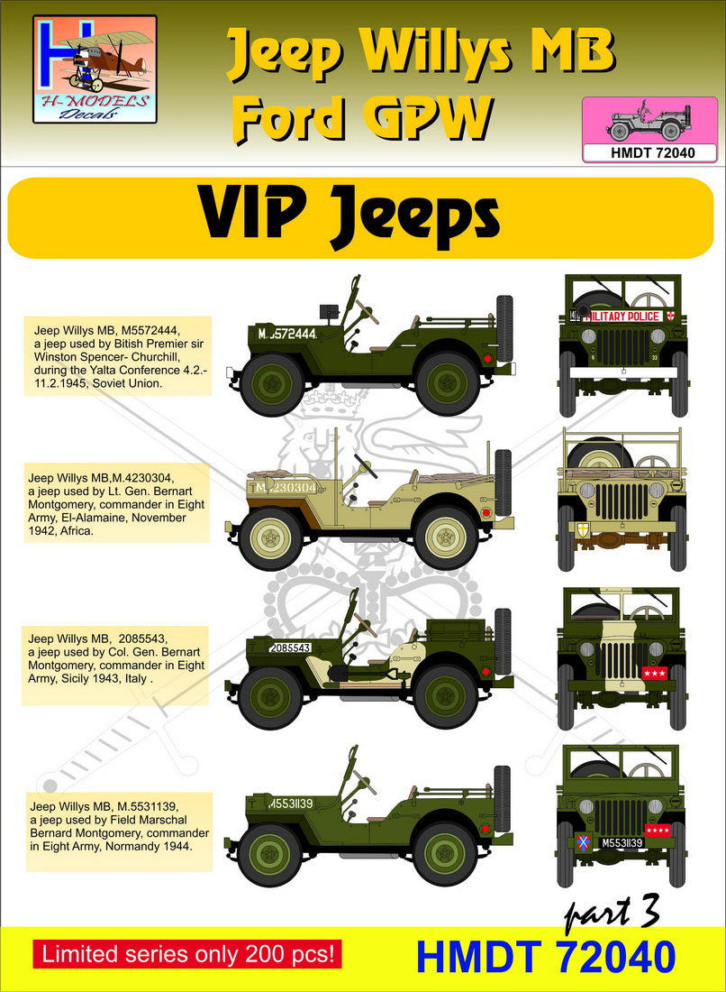H-Model Decals HMT72040 1:72 Willys Jeep MB/U.S